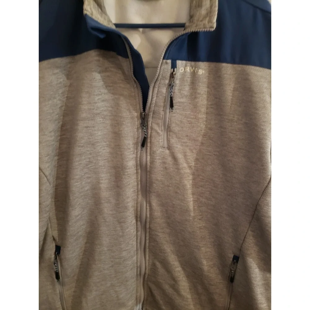 ORVIS Blue & Gray Bonded Mesh Full Zip Fleece‎ Jacket Zip Pockets XL